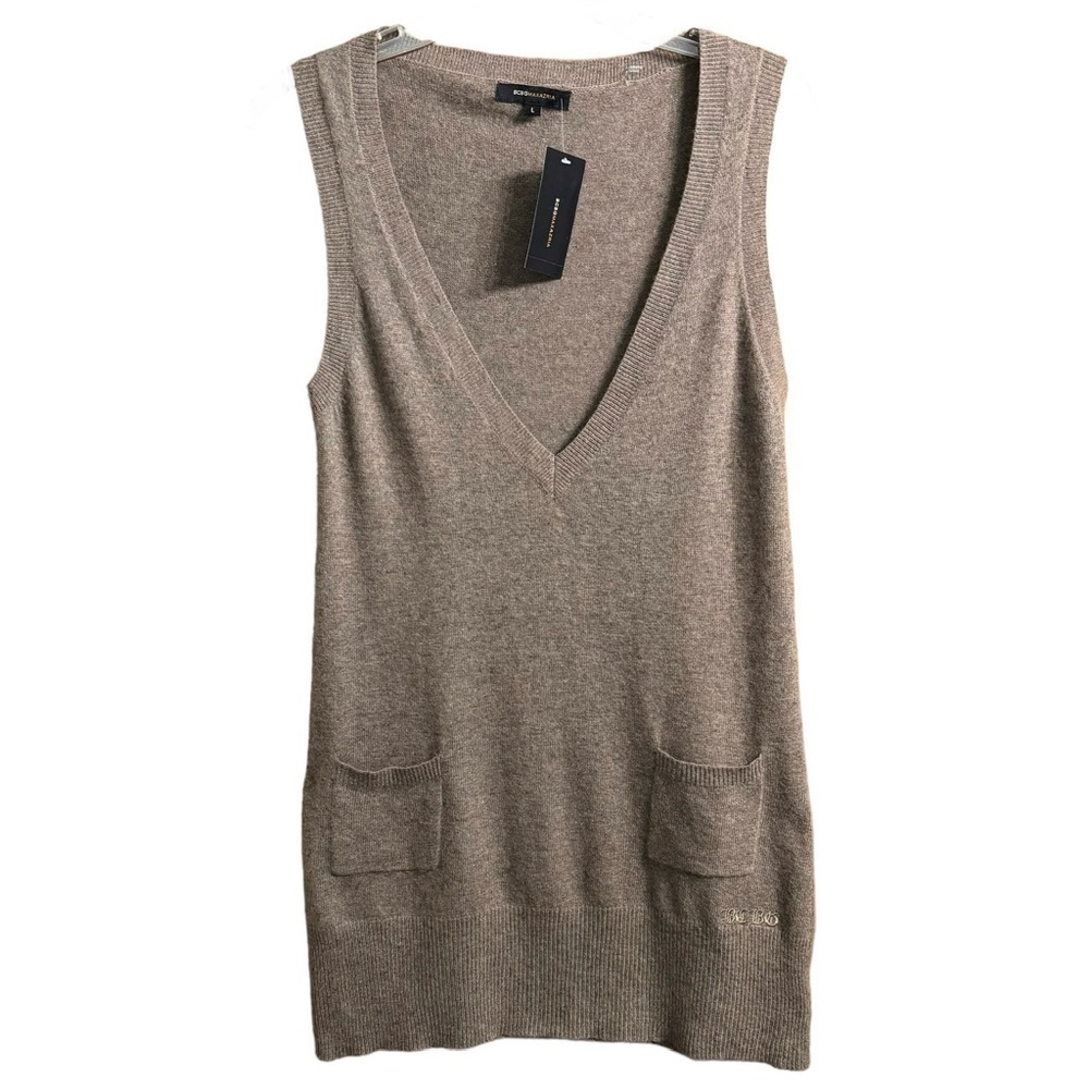 BCBG MAXAZRIA (NWT) Wool Blend, Deep V Neck Sweater Vest, Size Large - Picture 2 of 15